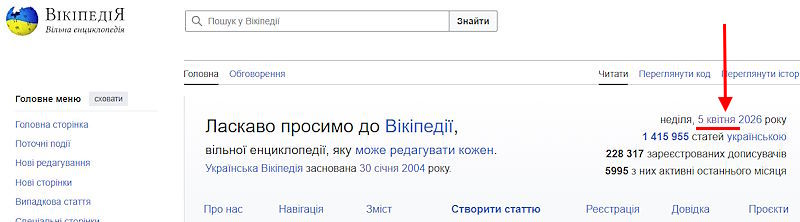 Вікіпедія головна сторінка